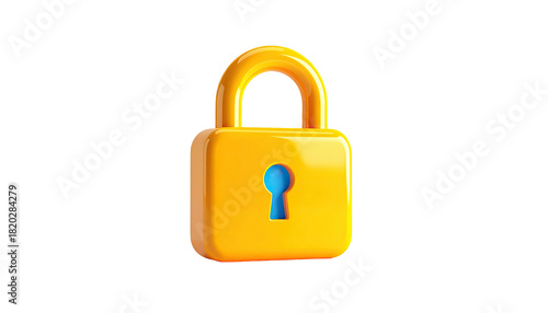 Shiny 3D gold padlock with blue keyhole on a stark black background