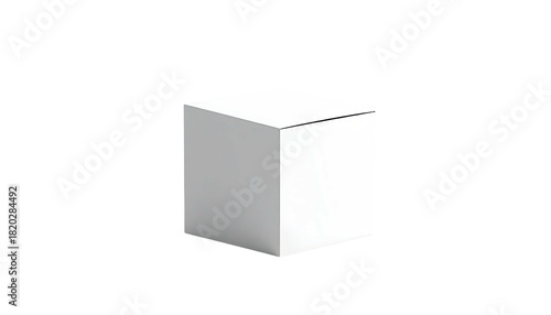 A simple white cube with soft shadows isolated on a stark black background