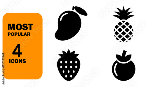 Collection of fruits in silhouette style that embodies freshness representing natural source of vitamins and healthy eating in diet
