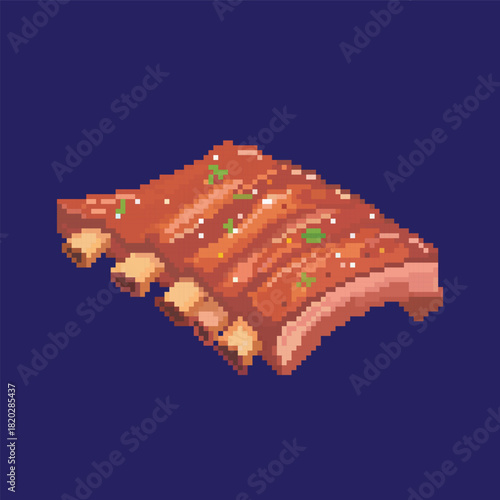 pixel art barbecue ribs, vector illustration on isolated background.