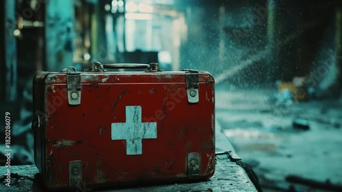Forgotten Aid: A Rusty First-Aid Kit in a Desolate Ruin