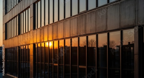Wallpaper Mural Golden Sunset Reflecting on the Glass Windows of a Modern Concrete Building Facade Torontodigital.ca