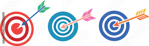Three colorful archery targets with arrows hitting the bullseye