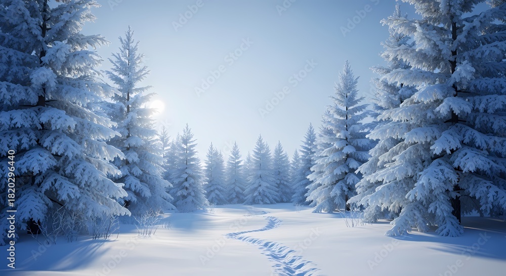 custom made wallpaper toronto digitalSnow-covered pine trees in a serene winter forest with a sunlit path