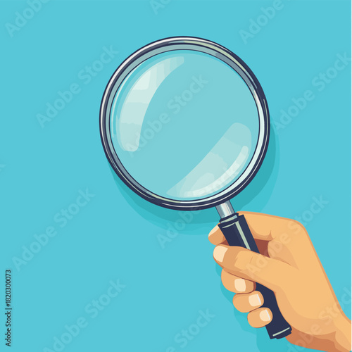 Flat hand holding a magnifying glass vector  , vector style simple color