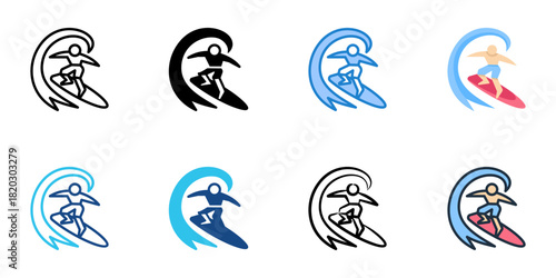 Surfing icon set multiple style collection 
