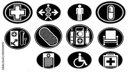 Black and White Medical and Healthcare Icons Collection