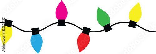 String of colorful party lights, festive holiday illumination with stars, holiday celebration