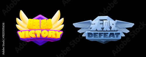 卡通科幻游戏UI胜利与失败徽标图案素材