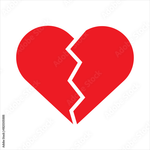 Red broken heart symbolizing loss grief sadness and emotional pain on white background