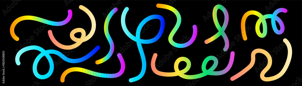 Fototapeta premium Set of Abstract rainbow gradient swirls line on a black background