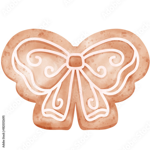 Cute Christmas Gingerbread Ribbon Watercolor Illustration - Festive Dessert Design Element