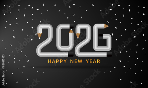 2026 New Year Pencil Sketch Illustration Creative Hand Drawn Typography for Cards, Posters, and Web Banners