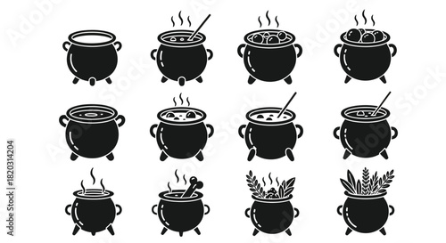 Spooky Halloween cauldrons brewing magic potions and eerie spooky spells