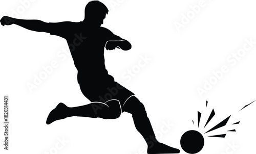 Male soccer player kicking ball long range shot silhouette