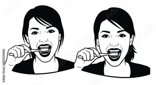 Two women brushing teeth for healthy smile and fresh breath routine