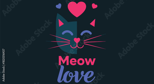Charming cat illustration with hearts conveys love and affection well