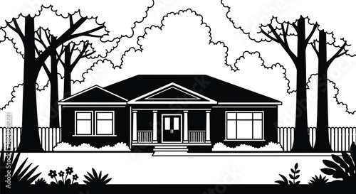 Charming suburban home with trees, perfect for real estate designs