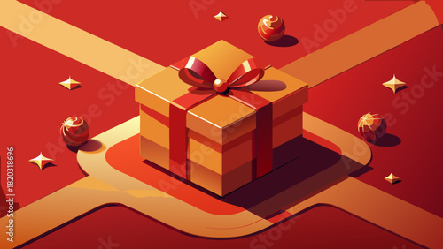 Elegant isometric gift box with bow for holiday greetings, a modern, stylish present for Christmas, New Year's, celebrations, anniversaries, or special occasions