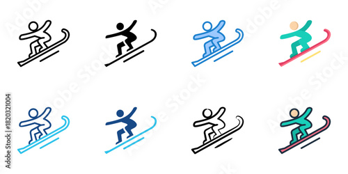 Snowboarding icon set multiple style collection 
