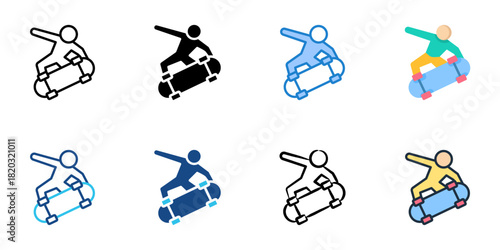 Skateboarding icon set multiple style collection 
