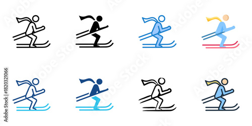 Skiing icon set multiple style collection 
