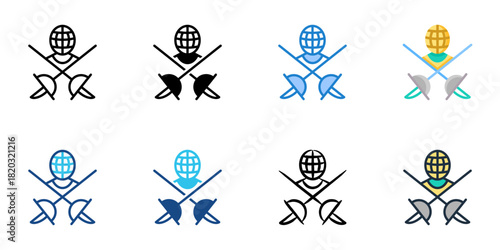 Fencing icon set multiple style collection 
