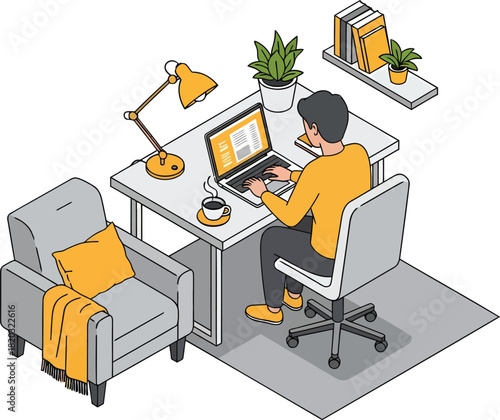 Man working from home at a desk with laptop