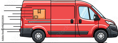 Expedited Red Van Delivering Packages Rapidly