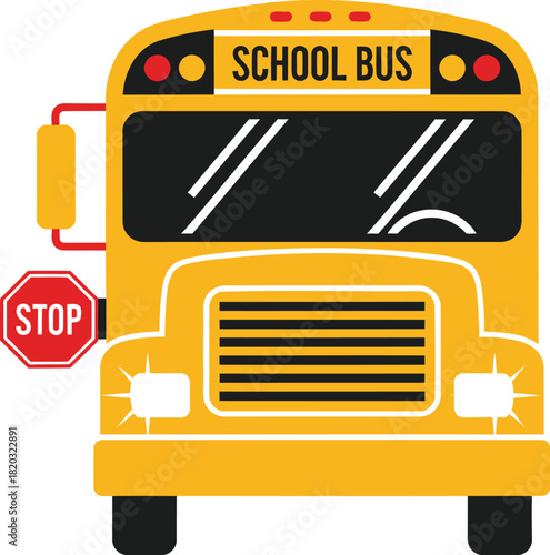 Front View of a Yellow School Bus with Stop Sign