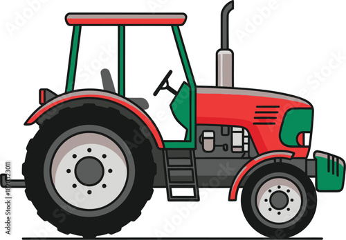 Red and green farm tractor ready for agricultural work