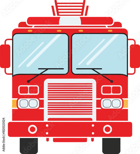 Bright Red Fire Truck Front View Emergency Vehicle