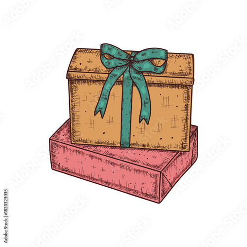 Hand drawn gift boxes with bow. Vector illustration