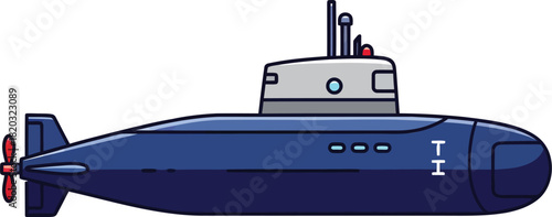 Pixel Art Blue Submarine Underwater Vehicle Illustration