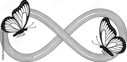 Two black and white butterflies on an infinity symbol