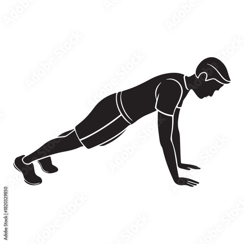 Person doing a plank exercise silhouette for fitness and core training Vector. 