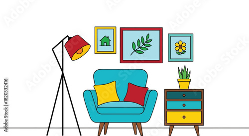 Illustration interior design living room furniture and decoration