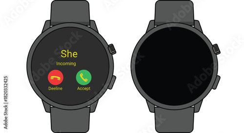 Smartwatch incoming call notification mockup on gray background