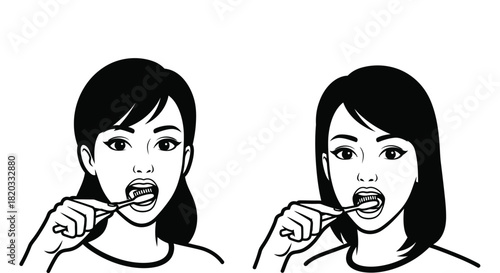 Brushing teeth oral hygiene dental care woman illustration vector
