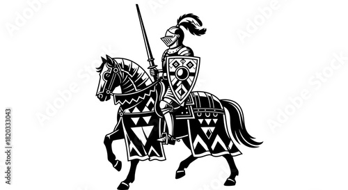 Vector illustration of knight on horse medieval warrior artwork