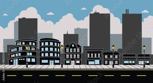 Cityscape illustration vector skyline buildings urban scenery art