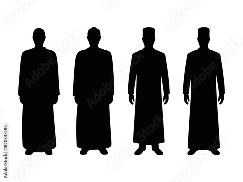 Traditional Men Silhouette Vector | Cultural Robe Male Figure Clipart | Islamic Ethnic Outfit Icon