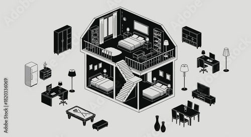 Isometric house floor plan design interior architecture furniture