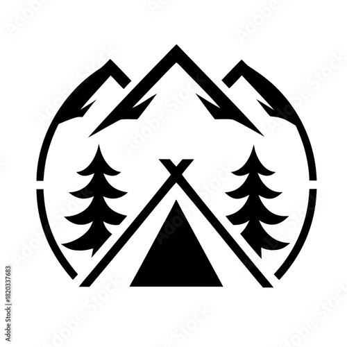 Mountain Tent And Campfire Adventure Graphic Logo