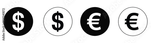 Dollar and Euro Symbols, Minimalist Money Graphics, Banking and Economic Illustration, Financial App Icons, Currency Sign Vector, Clean Money Vector Design