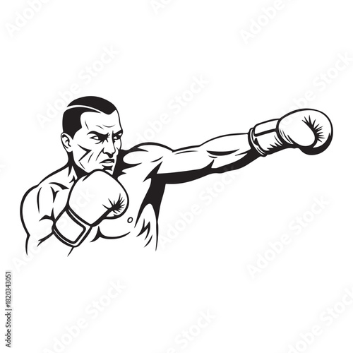 Boxer throwing a straight punch isolated on white background