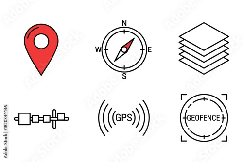 GIS & Geolocation Navigation Icon Set – Map Marker, Compass, GPS & Geofence