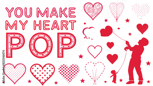 You make my heart pop valentine s day illustration with silhouettes and hearts
