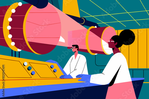 Scientists in a vibrant laboratory design next-generation propulsion systems, utilizing holograms to simulate airflow, showcasing innovation and advanced technology in a collaborative environment