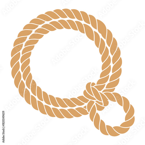 A coiled brown rope with a knot forming a loop, often used in western or nautical contexts